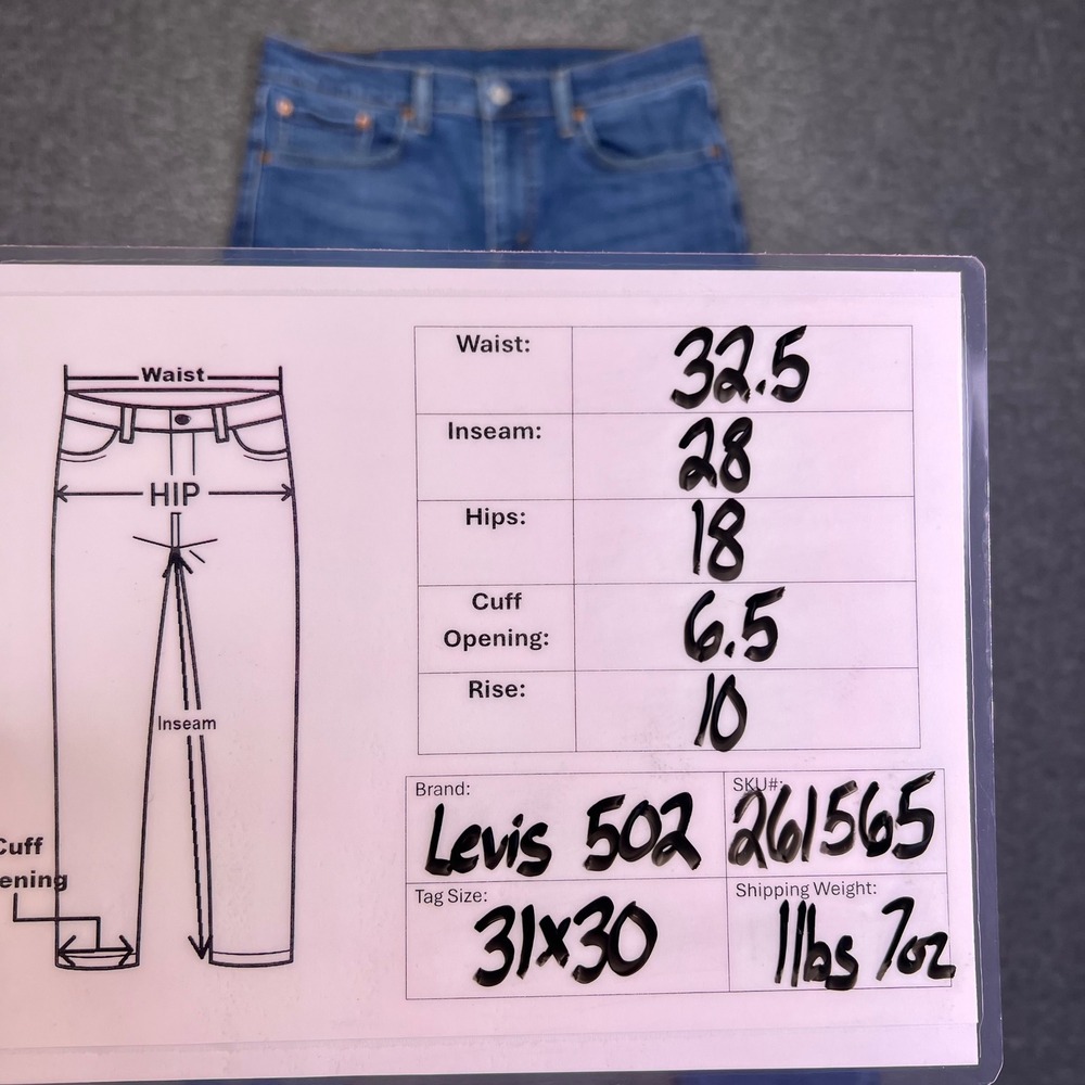Levis 502 Jeans Mens 32x28 Blue Regular Taper Casual Stretch Denim Medium Wash - Picture 3 of 16